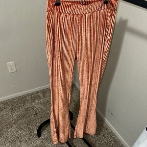 Velvet Pleated Pants in Shimmering Peach
